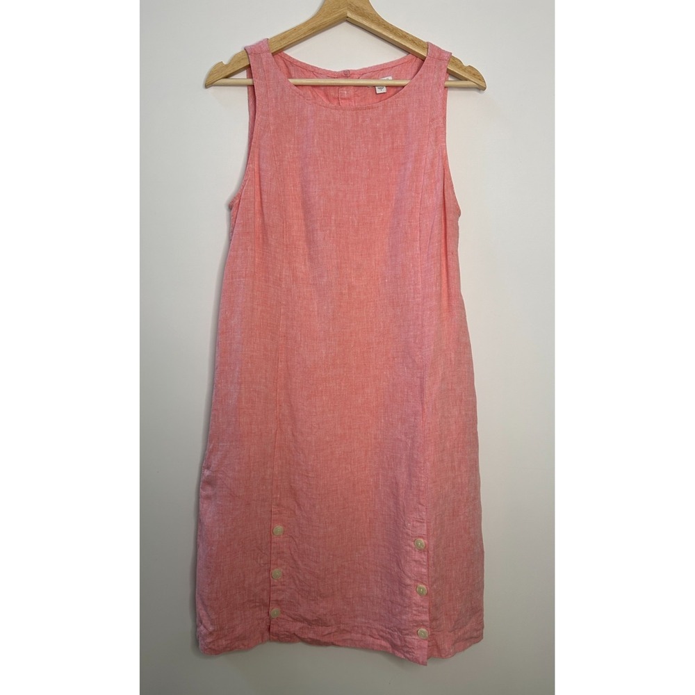J. Jill Love Linen Shift Dress Pockets Sleeveless Button Bottom Coral Small - Picture 2 of 11